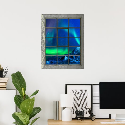 Aurora Borealis Northern Lights Faux Window ポスター (ホームオフィス)