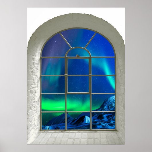 Aurora Borealis Northern Lights Faux Window Art ポスター (正面)