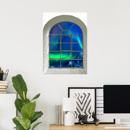 Aurora Borealis Northern Lights Faux Window Art ポスター (ホームオフィス)