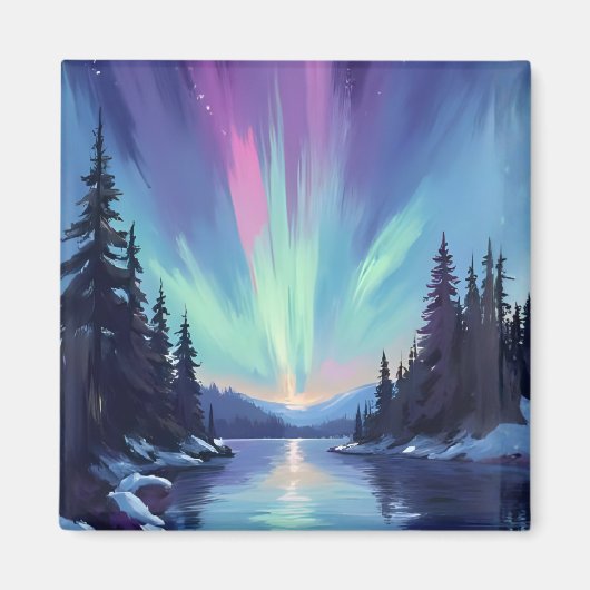 Aurora Borealis | Northern Lights Watercolor マグネット (正面)