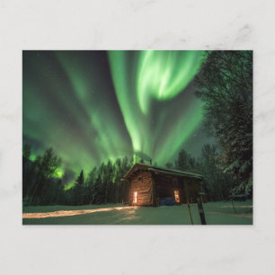 Aurora Borealis over Log Cabinフォトポストカード ポストカード