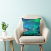Aurora borealis over the sea coast, snowy mountain クッション (椅子)