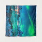 Aurora borealis over the sea coast, snowy mountain タペストリー (正面(横))