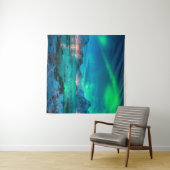Aurora borealis over the sea coast, snowy mountain タペストリー (インサイチュ(横))
