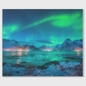 Aurora borealis over the sea coast, snowy mountain ラッピングペーパー (フラット)