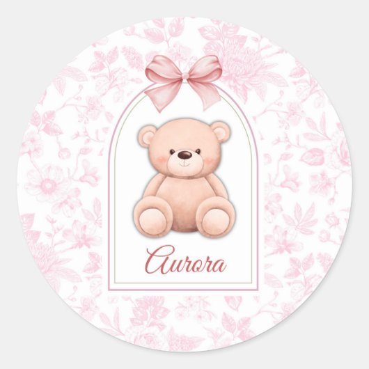 Aurora | Custom Pink Teddy Bear Nursery Design ラウンドシール (正面)
