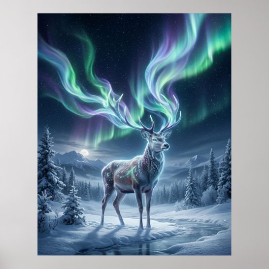Aurora Deer Northern Lights ポスター (正面)