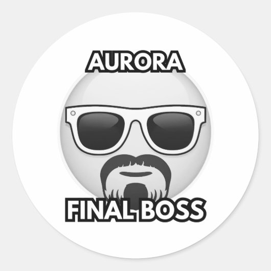 Aurora Final Boss Cool Emoji Sticker ラウンドシール (正面)