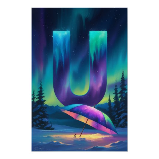 Aurora Letter U Poster | Northern Lights Art ポスター (正面)