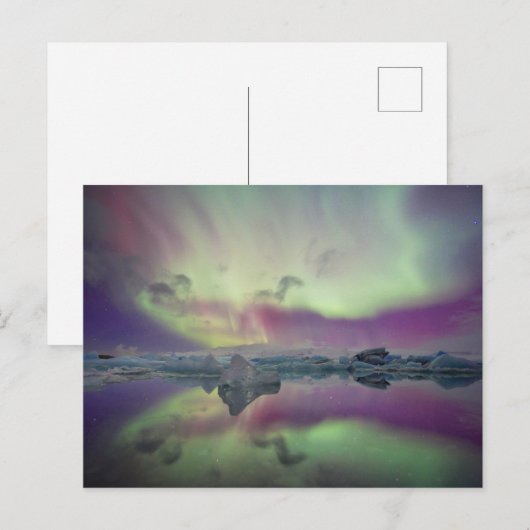 Aurora Lights Reflect Lagoon | Iceland ポストカード (正面/裏面)