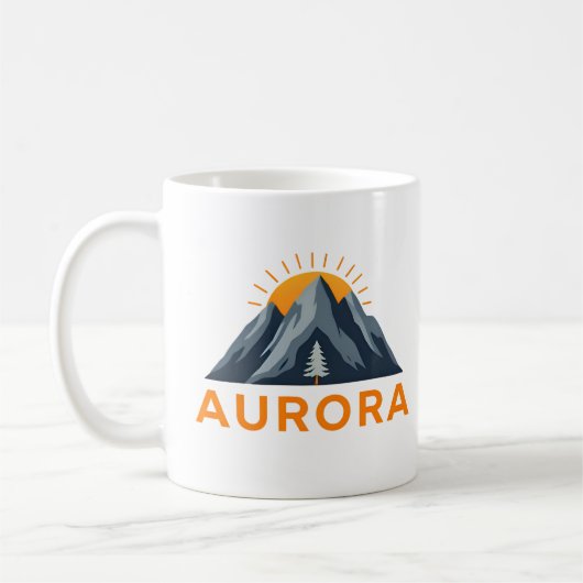Aurora Mountain Sunrise Logo – Outdoor Adventure コーヒーマグカップ (左)