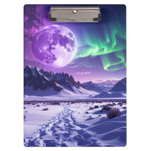 Aurora Peaks – Fantasy Dragon Night Sky Desk Mat クリップボード (正面)