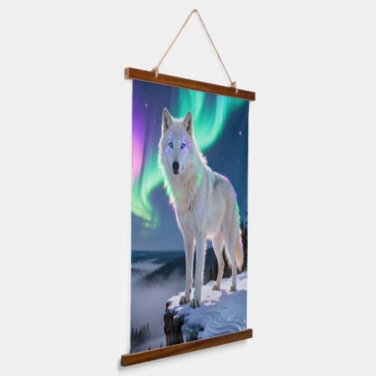 Aurora Wolf Canvas Print: A Majestic Winter Scene 吊り下げ型タペストリー (傾斜あり)