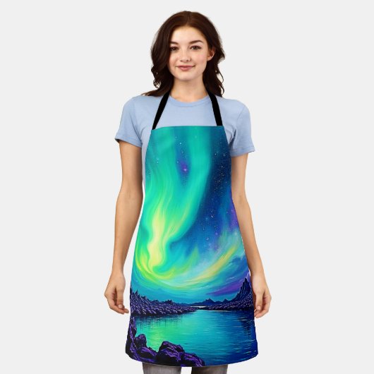 Aurora's Magical Night Sky Dance Design エプロン (着用した状態)