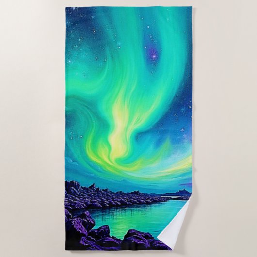 Aurora's Magical Night Sky Dance Design ビーチタオル (正面)