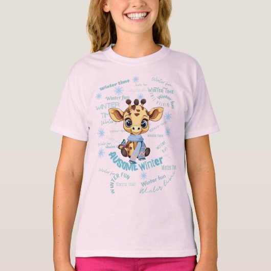 AUsome 冬のキリン - かわいい自閉症啓発 Tシャツ (正面)
