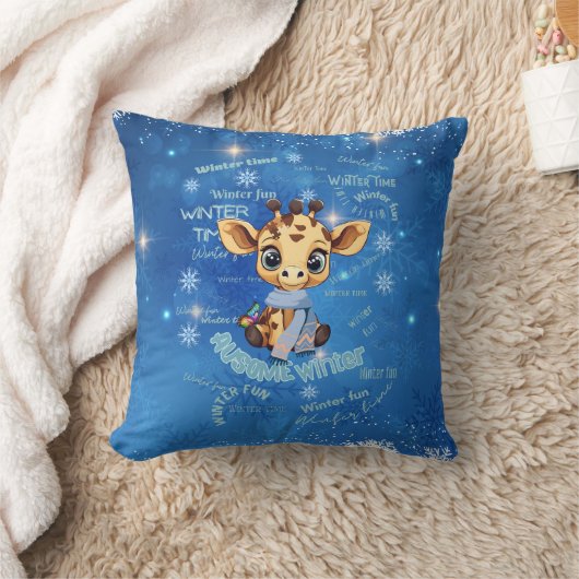 AUsome Winter Giraffe – Autism Awareness Blue Snow クッション (ブランケット)