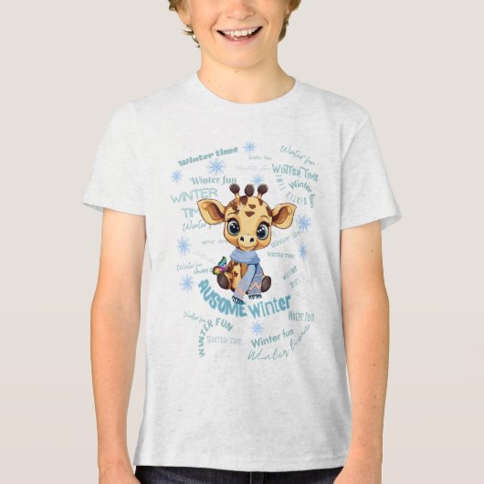 AUsome Winter Giraffe – Cute Autism Awareness  トライブレンドＴシャツ (正面)