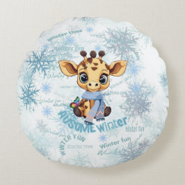 AUsome Winter Giraffe – Cute Autism Awareness Snow ラウンドクッション
