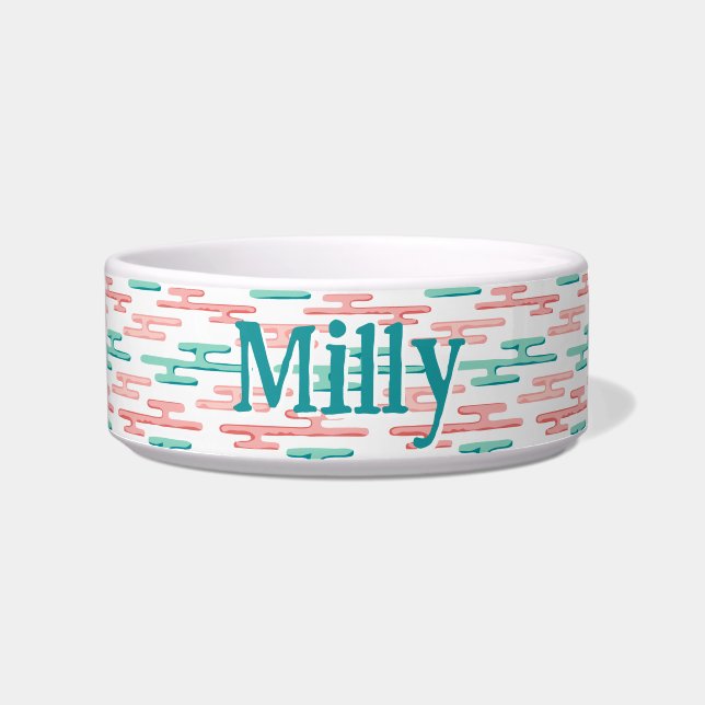 Auspicious Cloud Bands in Teal and Flamingo ボウル (正面)