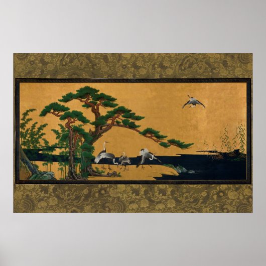 Auspicious pine, bamboo, plum, crane, and turtles ポスター (正面)
