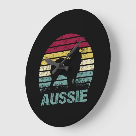 Aussie Australian Shepherd Retro Silhouette ラージ壁時計 (傾斜)