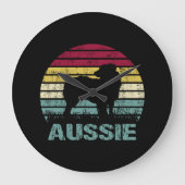 Aussie Australian Shepherd Retro Silhouette ラージ壁時計 (正面)