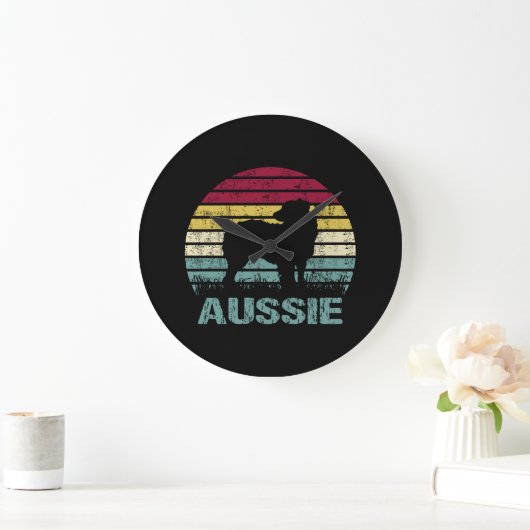 Aussie Australian Shepherd Retro Silhouette ラージ壁時計 (ホーム)