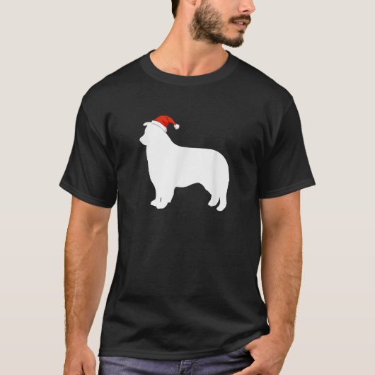 Aussie Australian Shepherd Wearing Santa Hat Chris Tシャツ (正面)