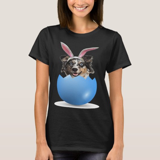 Aussie Dog  Easter Bunny Egg Hunt Australian Sheph Tシャツ (正面)