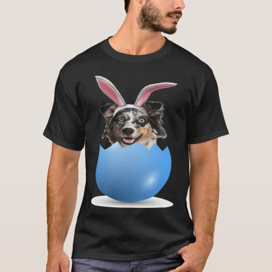 Aussie Dog  Easter Bunny Egg Hunt Australian Sheph Tシャツ (正面)