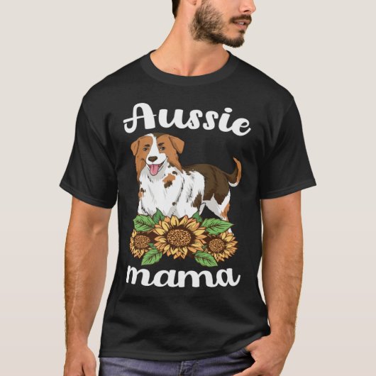 Aussie Mama Sunflower Australian Shepherd Women Mo Tシャツ (正面)