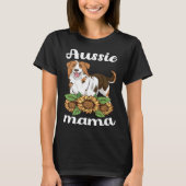 Aussie Mama Sunflower Australian Shepherd Women Mo Tシャツ (正面)