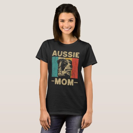 Aussie Mom Retro Australian Shepherd Tシャツ (正面フル)