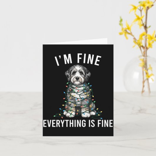 Aussiedoodle Christmas I'm Fine Everything Is Fine カード (黄色い花)