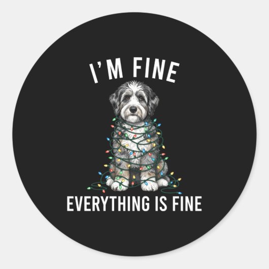 Aussiedoodle Christmas I'm Fine Everything Is Fine ラウンドシール (正面)