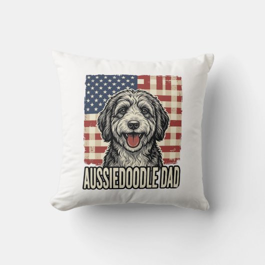 Aussiedoodle Dad Patriotic Vintage Dog Shirt Desig クッション (正面)