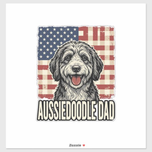 Aussiedoodle Dad Patriotic Vintage Dog Shirt Desig シール (シート)