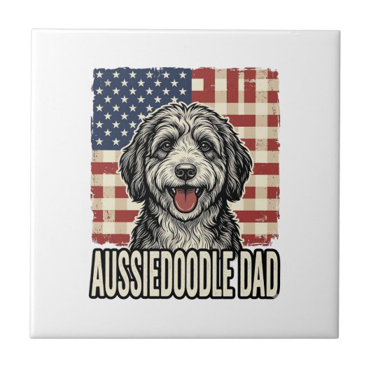 Aussiedoodle Dad Patriotic Vintage Dog Shirt Desig タイル (正面)
