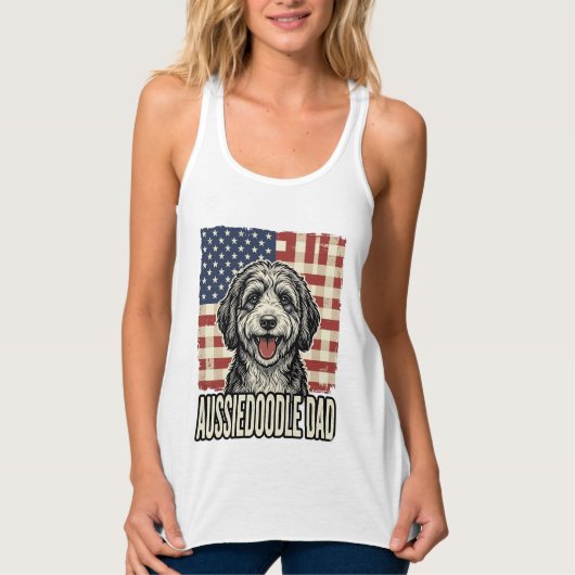 Aussiedoodle Dad Patriotic Vintage Dog Shirt Desig タンクトップ (正面)