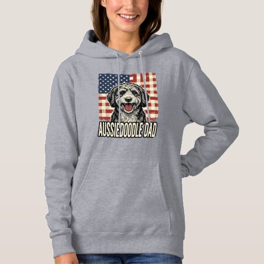 Aussiedoodle Dad Patriotic Vintage Dog Shirt Desig パーカ (正面)