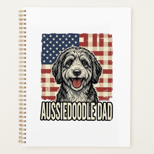 Aussiedoodle Dad Patriotic Vintage Dog Shirt Desig プランナー手帳 (正面)