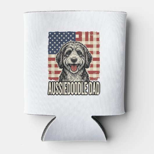 Aussiedoodle Dad Patriotic Vintage Dog Shirt Desig 缶クーラー (正面)