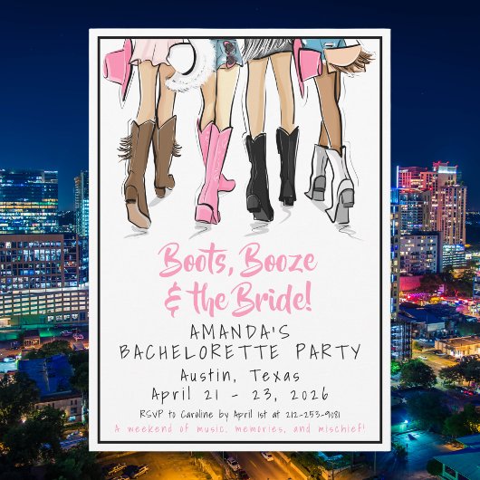 Austin Bachelorette Party Boots & Besties 招待状