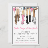 Austin Bachelorette Party Boots Booze Bride 招待状 (正面)
