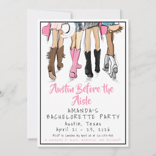 Austin Before the Aisle Bachelorette Party 招待状 (正面)