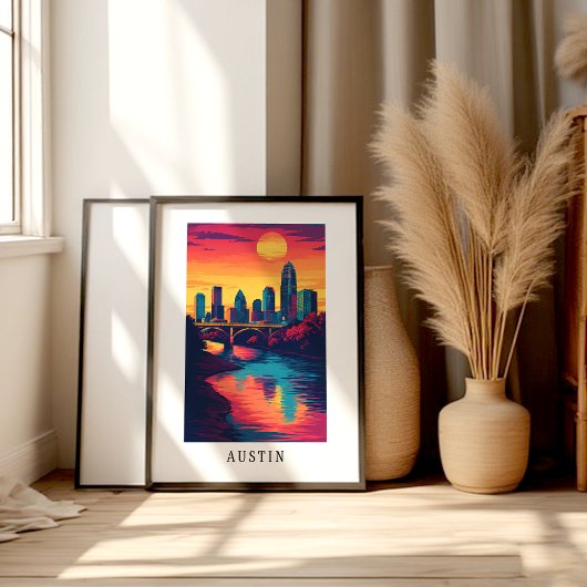 Austin City Sunset Skyline Poster ポスター