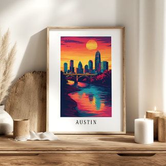 Austin City Sunset Skyline Poster ポスター
