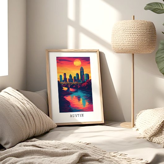 Austin City Sunset Skyline Poster ポスター