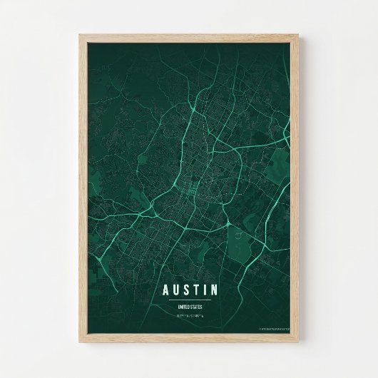 Austin Emerald Map Print Texas City Poster Gift ポスター